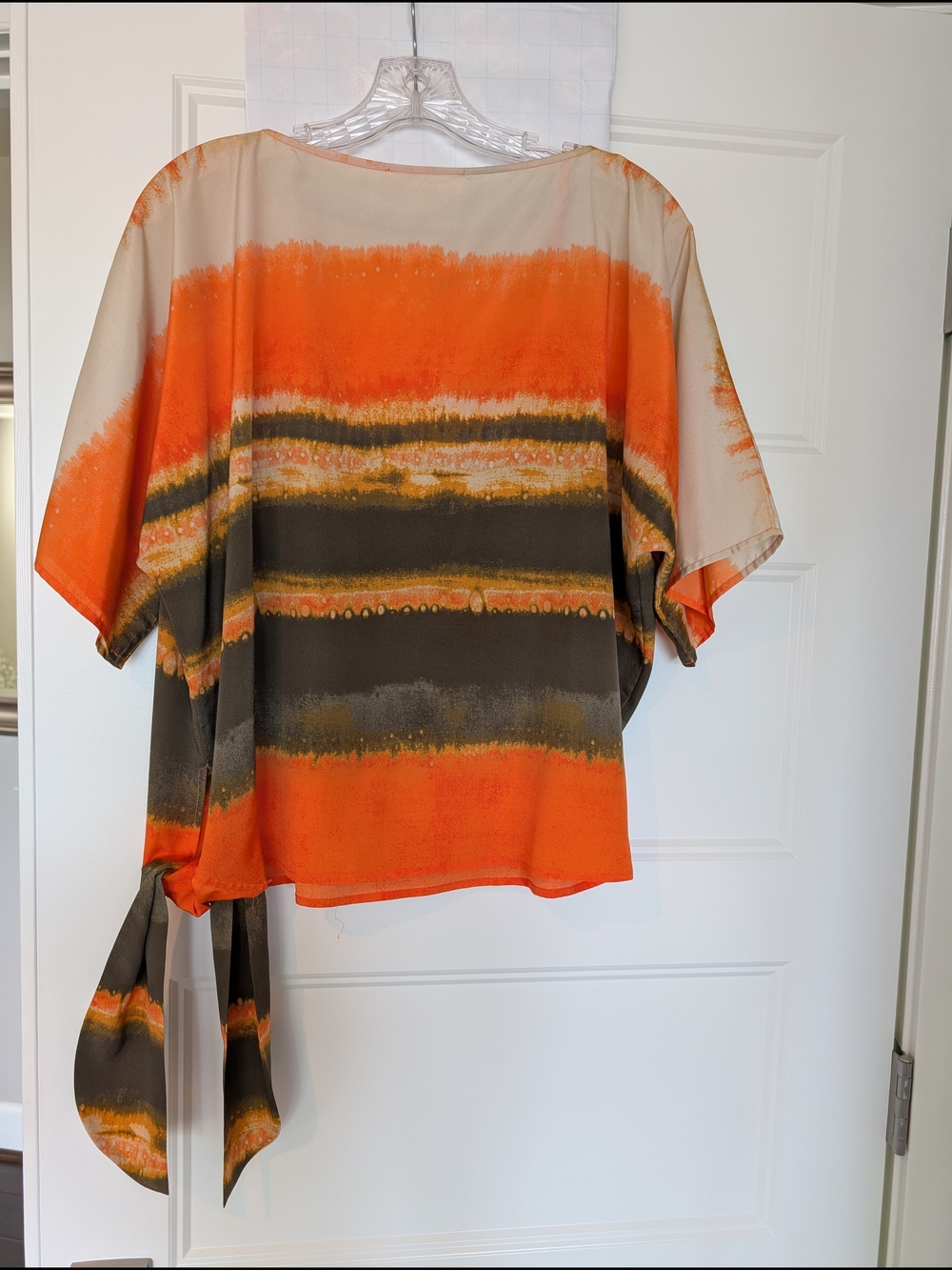 Michael Kors Orange, Brown & Cream Striped Tie-Side Blouse